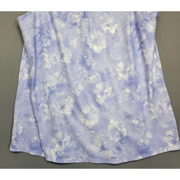 Puma Golf Shirt Womens Large Purple Floral Quarter Zip Mock Neck Sleeveless - Picture 6 of 12